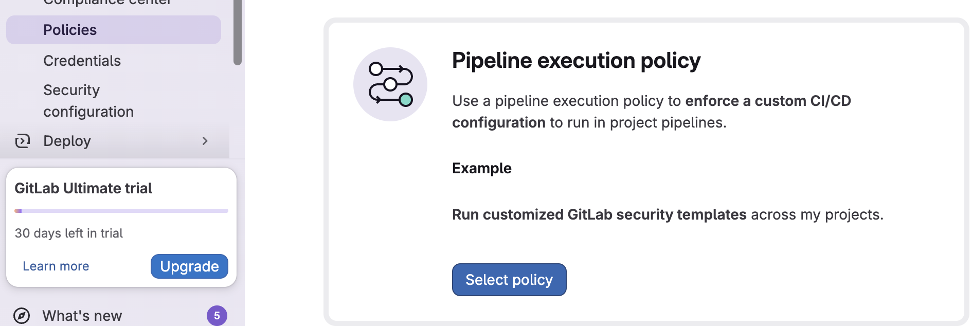 GitLab Pipeline execution policy card