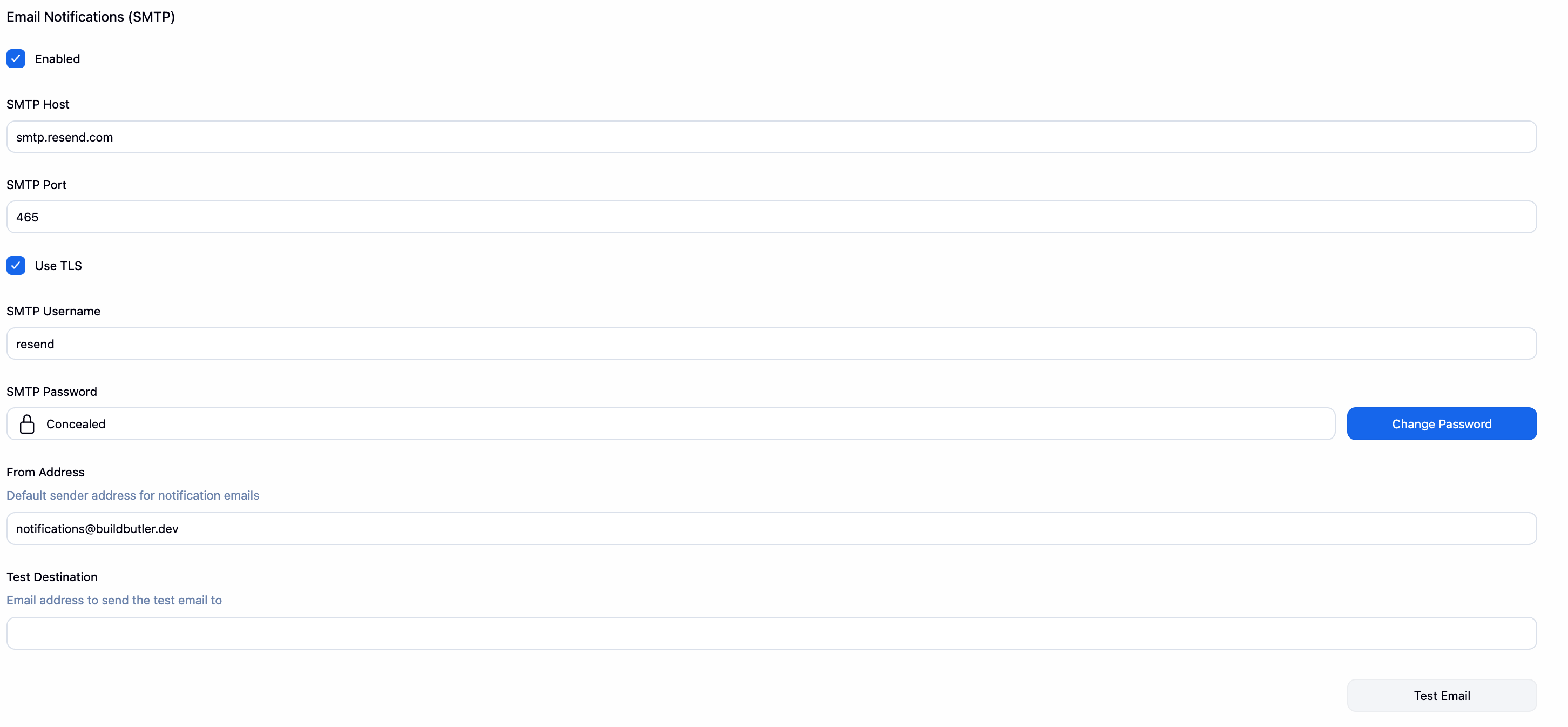 Email Notifications SMTP configuration