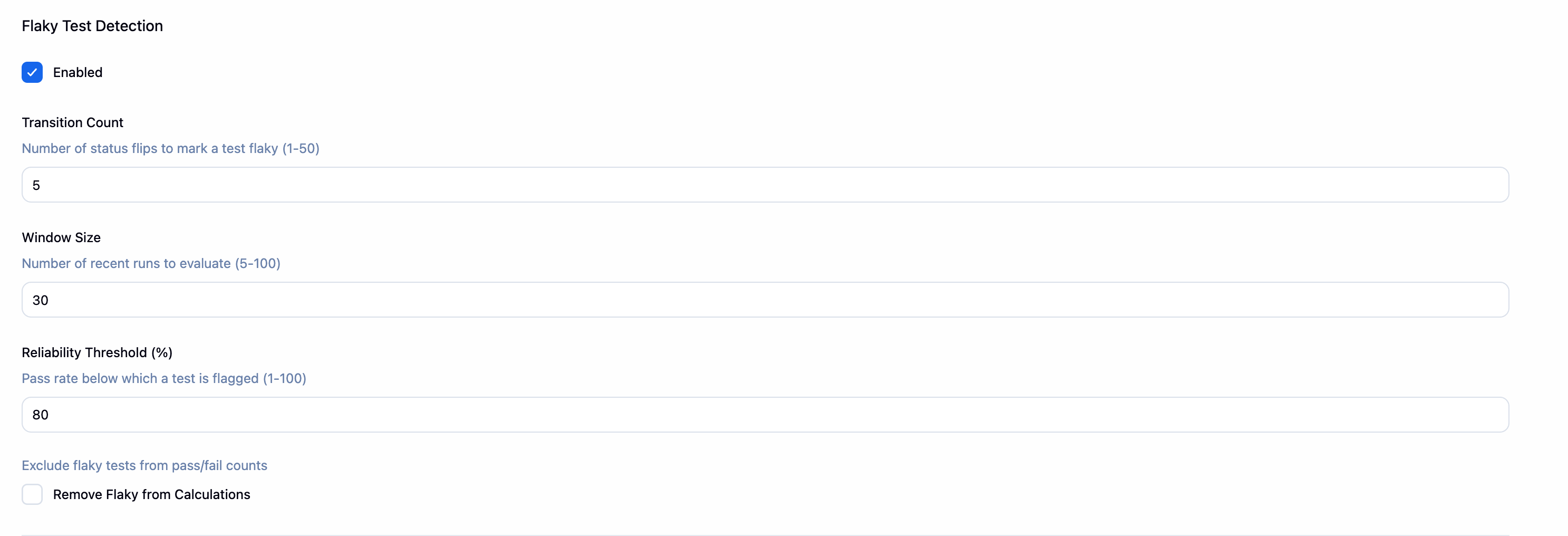 Flaky Test Detection configuration