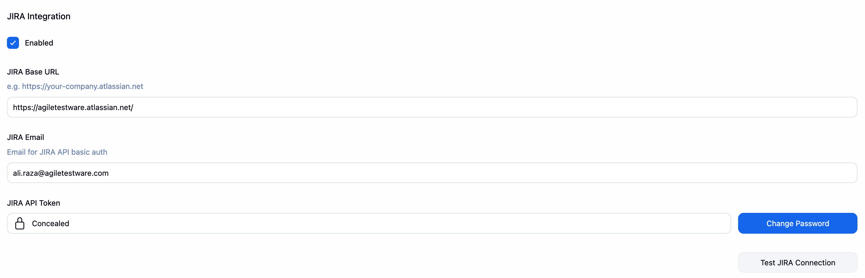 JIRA Integration configuration