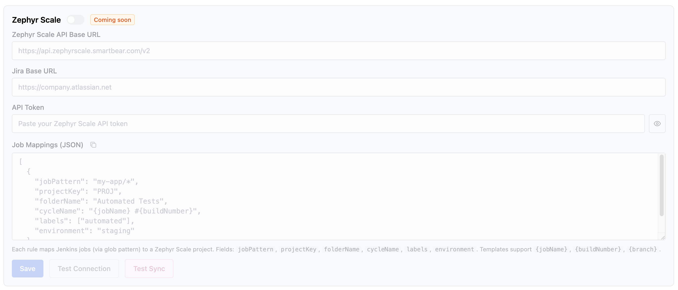 BuildButler Zephyr Scale Integration — Zephyr Scale test management settings